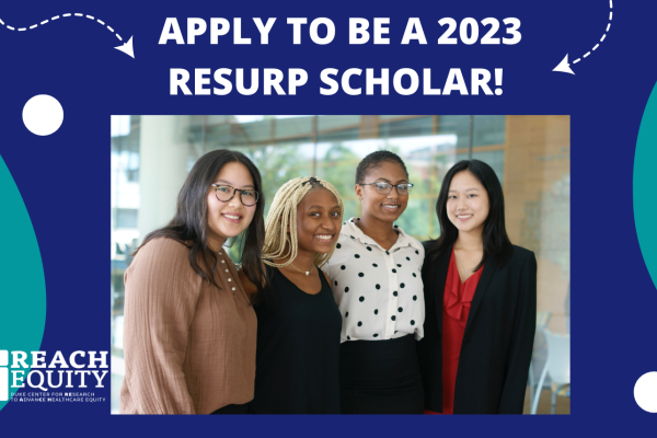Group Photo of our 2022 RESURP Scholars outside of the Duke Trent Semans Center. From left to right: Marian Talip, Trinity Casimir, Nat'e Stowe, and Emily Kang.